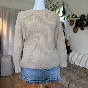 Nordstrom Womens Beige Shaker Stitch Raglan Crewneck Sweater Small